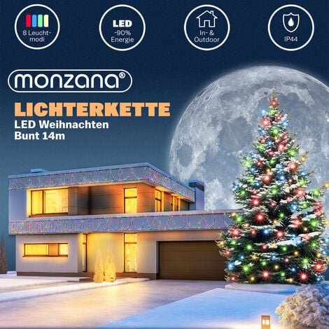 Monzana Catena da 700 Luci LED 14m multicolor con telecomando 8 modi di  illuminazione interni esterni