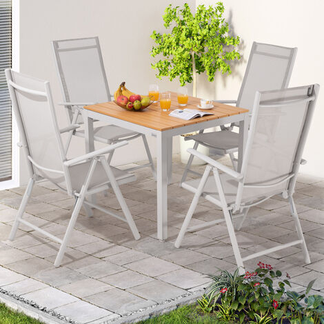 Casaria Set da giardino Bern 4 sedie + 1 tavolo in alluminio schienale alto  regolabile su