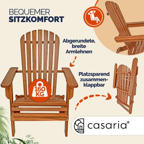 Casaria 2x Sedia Prendisole Adirondack Doppio Set Richiudibile Legno di Acacia Seduta Arrotondata Braccioli Ampi Sdraio Mare