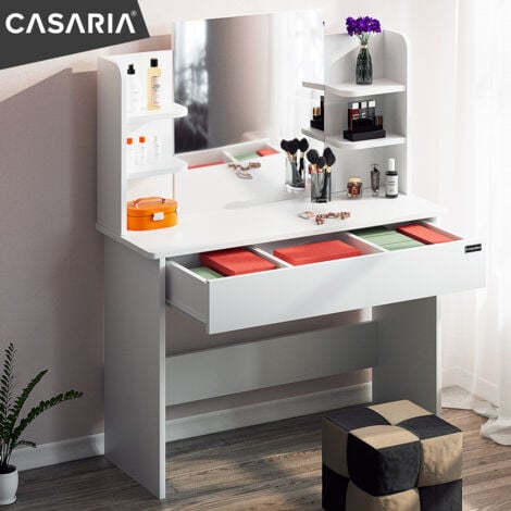 Casaria Tavolo Trucco Lucia con Illuminazione LED 140x40 Specchio Make Up  Toeletta in Legno Bianco 108x40x140cm