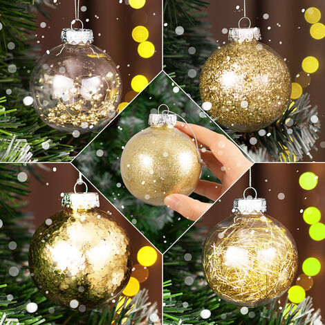 Casaria Palline Natalizie per Albero di Natale Set da 24 Addobbi Natalizi  Transparenti Personalizzabili Baubles Riempibili Vari Colori 7cm Gold (de)