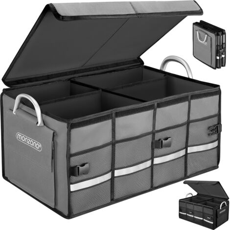 Monzana Organizer Bagagliaio Auto 68L Divisori Estraibili Pellicola Termica 60x35x30cm Portaoggetti Impermeabile Box Pieghevole Grigio