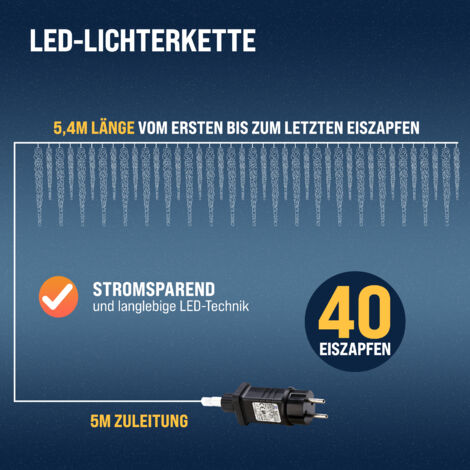 Catena Luminosa A Ghiaccioli LED 2500K – 10m + 5m Cavo, 80 Fili, 8 Modalità Con Timer E IP44 Per Esterni