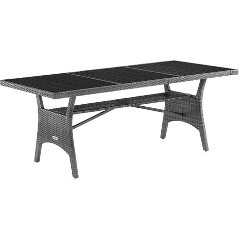Casaria Tavolo da Giardino in Polyrattan & WPC con Ripiano max. 8 Persone 190x90x74cm Altezza Regolabile Interni & Esterni Effetto Legno Grigio