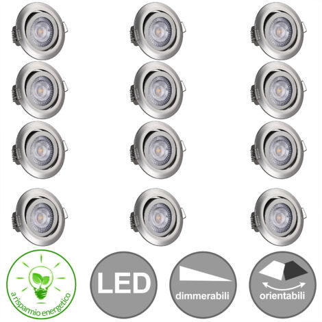 Monzana 6x Faretti a LED da Incasso 68mm Luci Dimmerabili & Orientabili 3000K 230V IP20 12er Set Nickel (de)