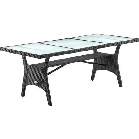 Casaria Tavolo da giardino in polyrattan 190x90x74cm con ripiano in vetro Altezza regolabile Tavolo da pranzo per terrazza da esterno Nero