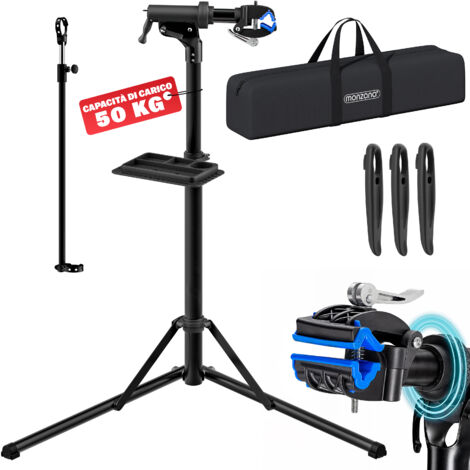 MONZANA® Cavalletto per Riparazioni Biciclette E-bike Pieghevole 104-159 cm Regolabile 50 kg in Acciaio Ruotabile 360°