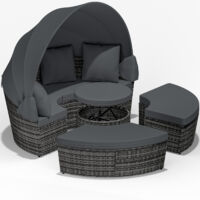 CASARIA® Isola prendisole da esterno resistente alle intemperie con tettoia grigio Ø185cm tavolo in polyrattan cuscini da 7cm mobili da giardino sdraio mobili da balcone lounge da giardino