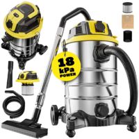 Monzana® Aspirapolvere Umido Secco 30L 2200W Presa Certificata GS Raggio 9m aspirapolvere industriale acciaio inox funzione soffiaggio