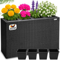 CASARIA Fioriere a 4 vasi estraibili fioriera ottica polirattan intrecciato 95 x 27 x 60 cm per piante fiori interno esterno Nero