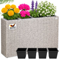 CASARIA Fioriere a 4 vasi estraibili fioriera ottica polirattan intrecciato 95 x 27 x 60 cm per piante fiori interno esterno Crema