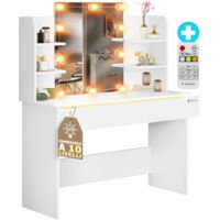CASARIA®Tavolo Trucco Lucia con Illuminazione LED 140x40 Specchio Make Up Toeletta in Legno Bianco 108x40x140cm weiß mit LED (de)