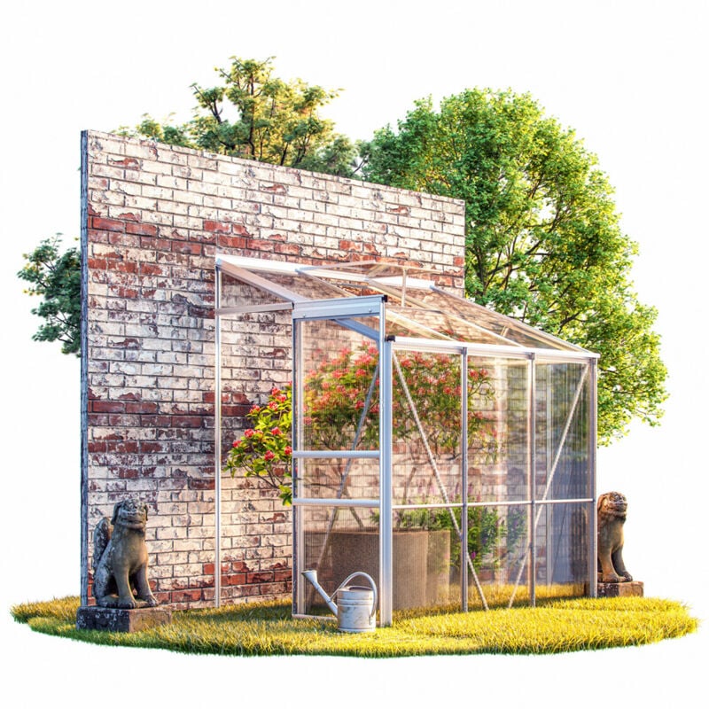 Serre de Jardin adossée 3,8m³ avec Fondation 190x122cm Demi-Serre Aluminium  Mur fenêtre Jardin Fleurs légumes : : Jardin