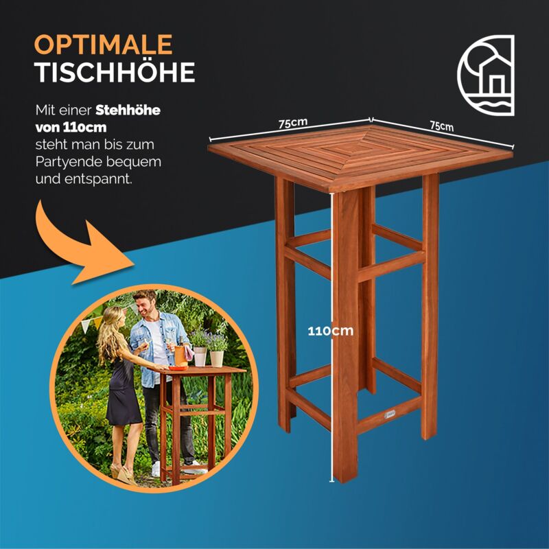 Table De Bar Carrée 60x60x75 Cm - Pied Central, Plateau MDF Effet Bois, Pour Intérieur Ou Balcon