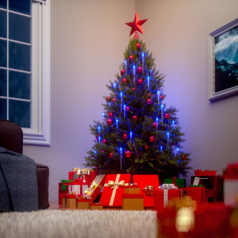 Guirlande Lumineuse Stalactite 1000 LED Bleu & Blanc Brillant lumières de Noël extérieure et intérieure avec Alimentation Secteur avec Longueur éclairée 35m Câble Blanc 