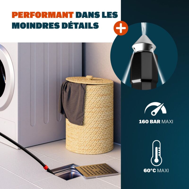 Tuyau Déboucheur Canalisation pour Nettoyeur Haute Pression 20m 180 bar 60 ° C Adapté pour Tuyau Déboucheur Canalisation pour Nettoyeur Haute Pression 20m 180 bar 60 ° C Adapté pour