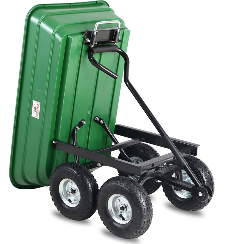 Chariot de jardin inclinable 75 litres Ranieri vert 4 roues