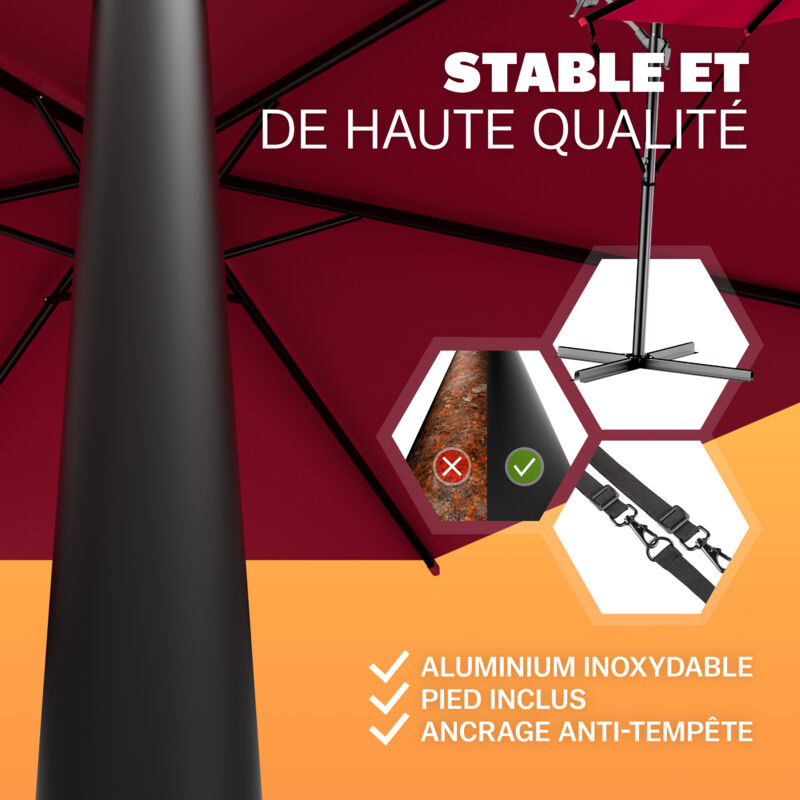Parasol Déporté Kingsleeve 330 Cm Taupe - Aluminium, Manivelle, Housse - Pour Jardin Et Terrasse