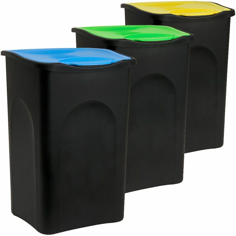 Poubelle de recyclage à trois compartiments, 3×18L Couvercle à fermeture  souple avec poignées en plastique - Songmics