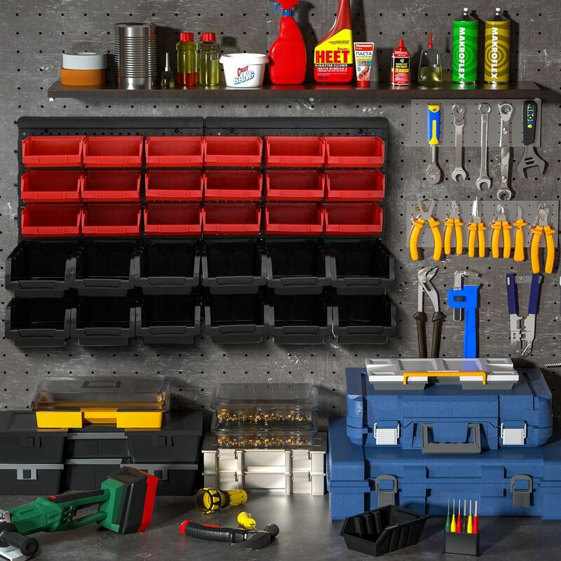 2x Étagère à outils avec boites de rangement 60 bac à bec Etagère murale  modulable extensible garage