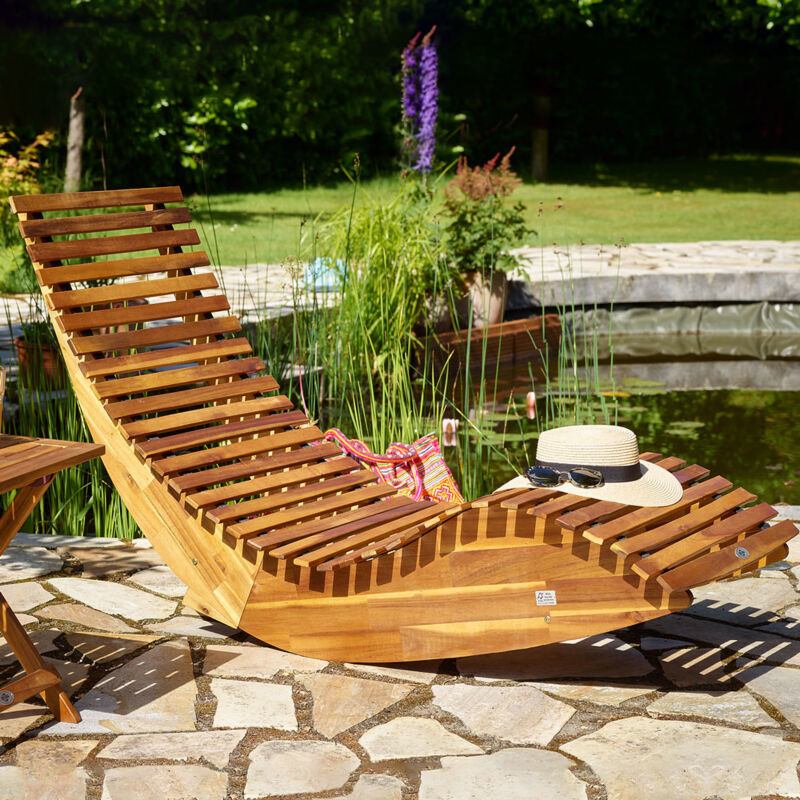 Chaise Longue Pliable Bois D'Acacia Queen Mary - Repose-Pied Amovible, Réglable - Jardin, Balcon