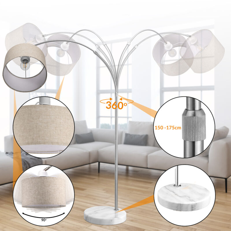 Lampadaire Sur Pied Salon Avec Abat-jour Lin Et Télécommande - Gradation Continue 165 Cm Blanc