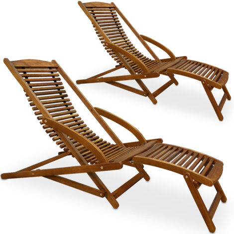 CASARIA® 2x Chaise Longue à Bascule JAVA En Bois D'acacia Certifié FSC Pliable Transat Ergonomique Jardin Sauna Capacité De Charge 160kg