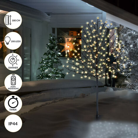 Arbre de Noël lumineux 224cm 592 LED blanc froid 8 jeux de lumière métal  extérieur