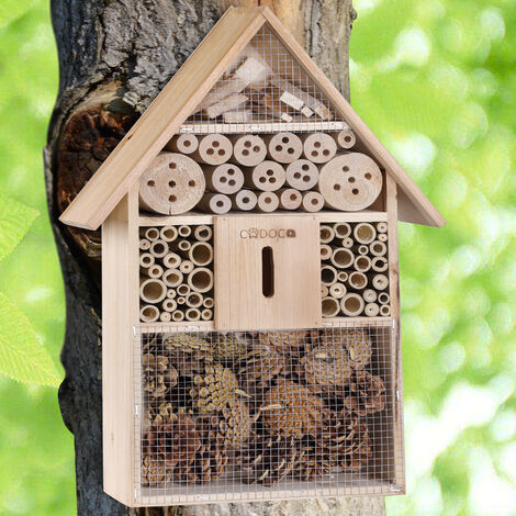 2x Hôtel à insectes XXL en bois naturel Maisonnette abri refuge abeille papillon cabane Hivernage Pollinisation Biodiversité