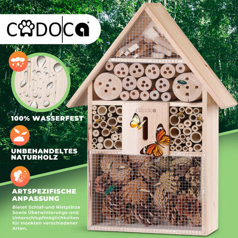 2x Hôtel à insectes XXL en bois naturel Maisonnette abri refuge abeille papillon cabane Hivernage Pollinisation Biodiversité