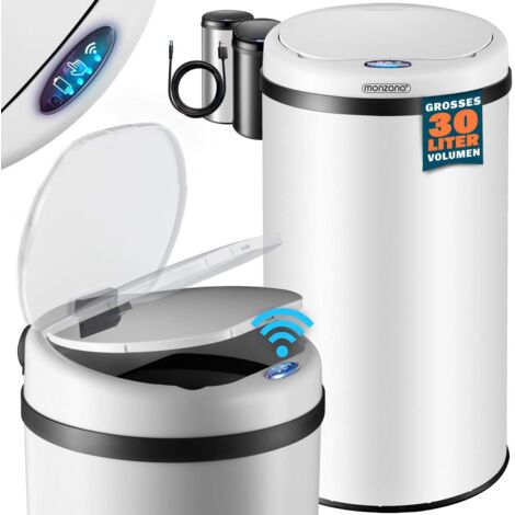 Monzana – Poubelle automatique 30 L en acier inoxydable – Capteur de mouvement – Affichage LED – Étanche IPX4 – Couvercle avec fermeture magnétique – Câble USB inclus