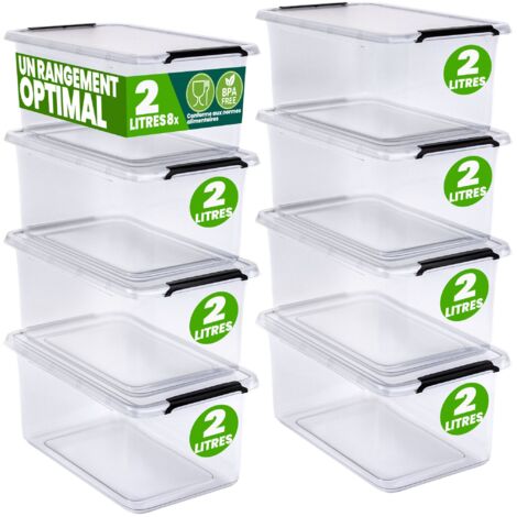 Deuba – Boîte de rangement empilable 2L – Plastique transparent sans BPA – Dimensions 20 x 15 x 12 cm – Gain de place pour rangement optimisé