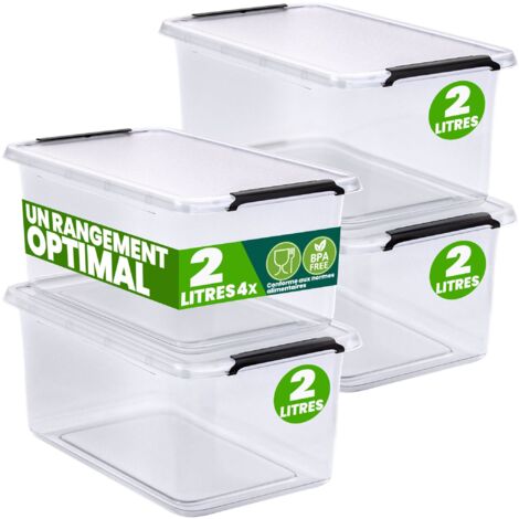 Deuba – Boîte de rangement plastique transparent empilable 2L – Dimensions 20 x 15 x 12 cm – Sans BPA – Couvercle renforcé pour protection