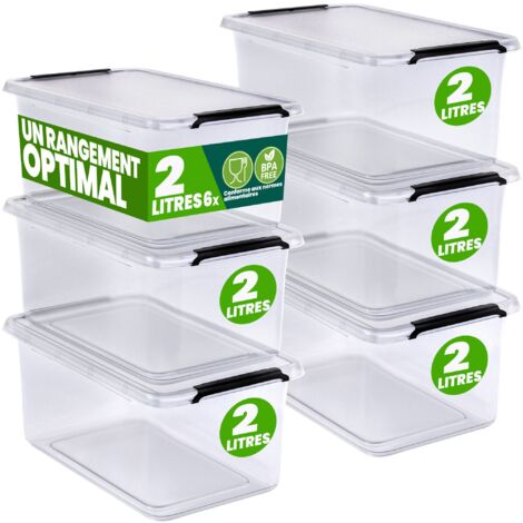 Deuba – Boîte de rangement plastique transparent empilable 2L – Dimensions 20 x 15 x 12 cm – Sans BPA – Couvercle hermétique pour protection
