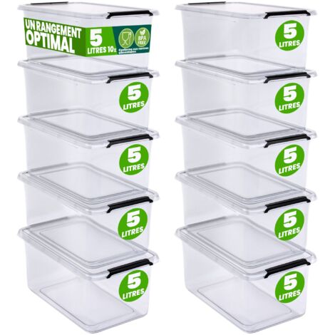 Deuba – Boîte de rangement plastique empilable 5L – Transparent sans BPA – Dimensions 30 x 20 x 12 cm – Gain de place pour rangement organisé