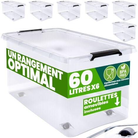 Deuba – Boîte de rangement en plastique transparent 60L – Empilable sans BPA – Dimensions 58x39x35cm – Résistante aux chocs et aux températures