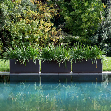 CASARIA® Jardinière Ethica 80x36x36cm 80L résistante aux intempéries fond d'écoulement Bac à fleurs Pot de fleurs Jardin  Set de 4 anthracite