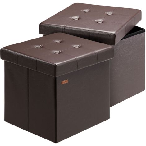 CASARIA® Tabouret cube avec espace de rangement Pouf 38 x 38 x 38 cm Coffre de rangement Repose-pied siège M - 2er Set Braun (de) (1/9)