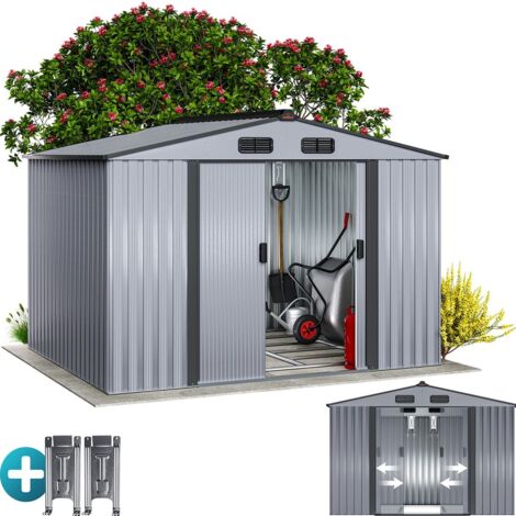 Gardebruk – Abri de jardin métal XXL 5m² – Dimensions 260x205x180cm – Porte coulissante – Résistant aux intempéries – 4 crochets pour outils
