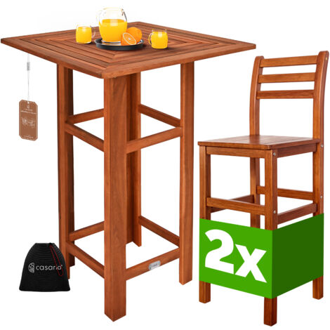 CASARIA® Ensemble table de bar et 2 tabourets bois mange debout table haute avec chaises intérieur extérieur jardin terrasse (1/6)