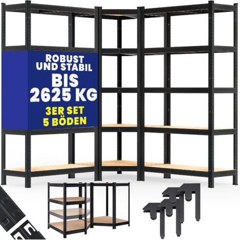 Monzana – Set de 3 étagères modulables charges lourdes 875 kg – 5 niveaux en acier thermolaqué – Dimensions H180 x L90 x P40 cm – Pour garage et atelier