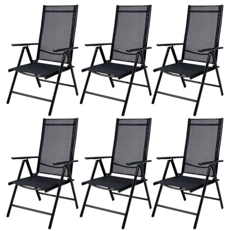 CASARIA® 2/4/6x Chaises de jardin pliantes aluminium dossier haut réglable 8 positions chaise camping terrasse balcon 120kg chaise pliable Set de 6 anthracite