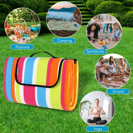 Tapis De Sol Parc Pelouse Couverture De Pique-nique HX&OD - Imperméable, Pliable - 203 X 203 Cm - Motif Vichy - Pour Plage, Camping, Parc - Avec Sac Et Piquets Tapis Extérieur Pliable Anti-sable