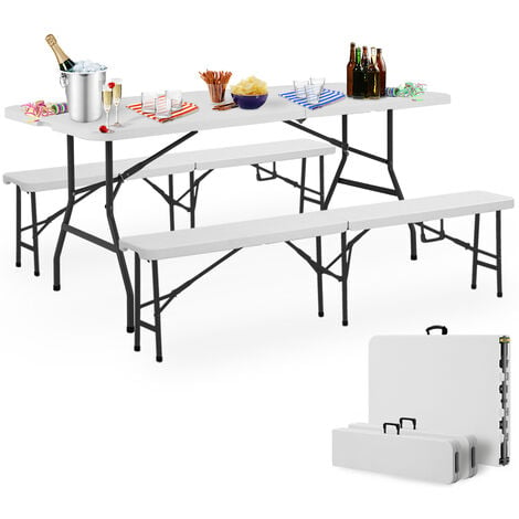 CASARIA® Ensemble pour stand de brasserie 3 pièces table et 2 bancs plastique pliable 8 places avec poignée pique nique