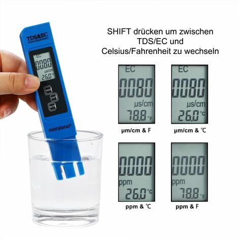 Testeur d''eau pH digitale avec écran LCD avec pile test eau piscine étang spas  3in1 - TDS - EC- Temp