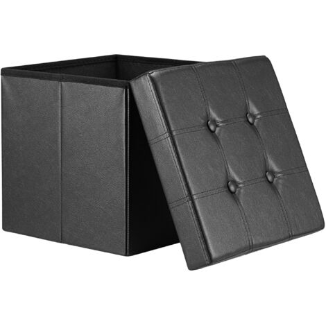 Deuba – Tabouret cube noir 38 x 38 x 38 cm – Coffre de rangement 40L – Structure MDF robuste – Assise rembourrée en mousse haute densité - POUF 38 X