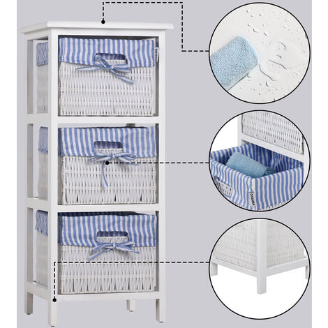 Meuble De Rangement 6 Tiroirs Safavieh – Blanc Crème Style Ferme – Paniers En Osier