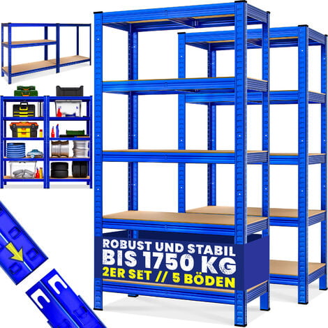 Blue 180 x 120 x 60-2 Bay 5 Tier Garage Shelving Units & Workbench 