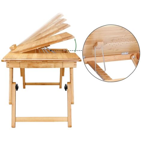 Petit Ordinateur Portable Plateau Lit Bambou Pliable - Table Petit-déjeuner 63cm Ordinateur Table Petit-déjeuner Lit