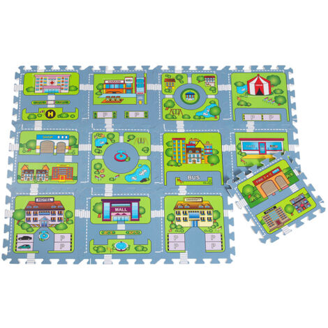 Tapis Puzzle Sol Jeu Circuit Voiture Modele Petite Ville 121x91cm Pieces Jeu Enfant Mousse Eva Surface De Jeux Tapis